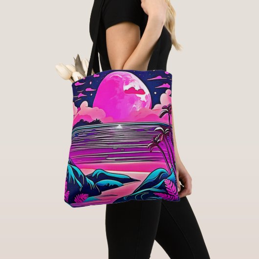 Pink Moon Neon Beachscape Tasche (Von Nahem)