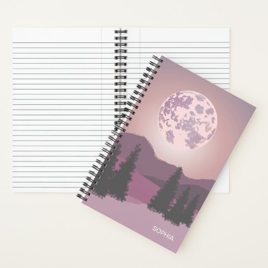 Pink Moon Over Mountains Anpassbar Notebook Notizblock (Innen)