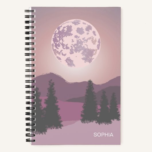 Pink Moon Over Mountains Anpassbar Notebook Notizblock (Vorderseite)