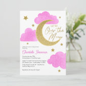 Pink Moon & Stars Kinderdusche Einladung (Stehend Vorderseite)