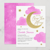 Pink Moon & Stars Kinderdusche Einladung (Vorne/Hinten)