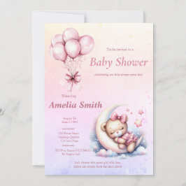Pink Moon Sweet Sleepy Baby Bear Thema Einladung