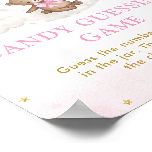 Pink Moon Teddy Bear Candy Guessing Game Sign Poster (Ecke)