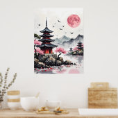 Pink Moon über Pagoda Poster (Küche)
