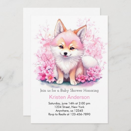 Pink Moonlit Wolf Pack Kinderdusche Einladung (Vorne/Hinten)