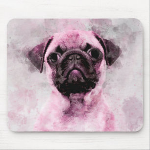 Pink Mops Dog Watercolor Portrait 02 Mousepad