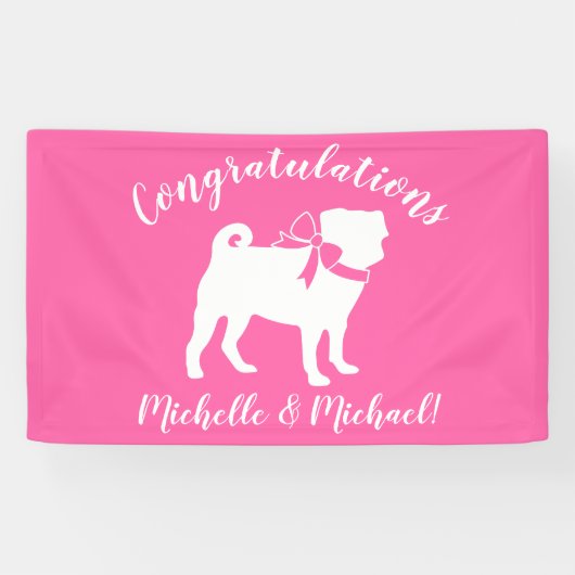 Pink Mops Hunde Thema Party Feier Banner (Horizontal)