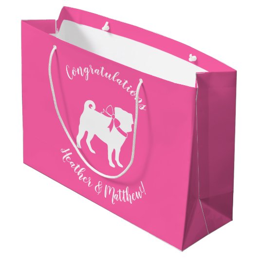 Pink Mops Hunde Thema Party Feier Große Geschenktüte (Rückseite Schrägansicht)