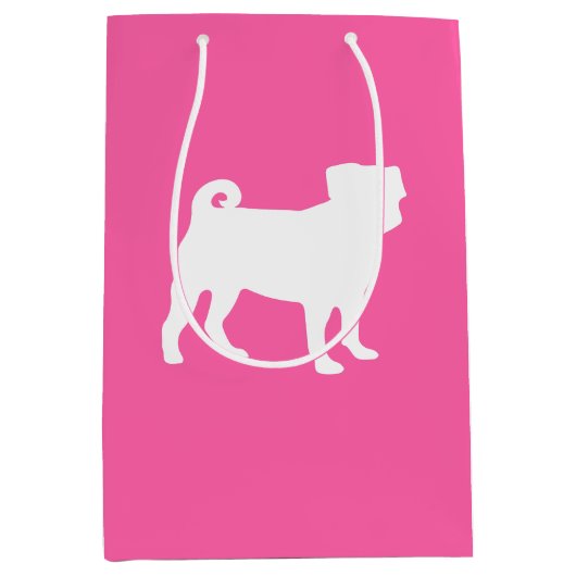 Pink Mops Hunde Thema Party Feier Mittlere Geschenktüte (Vorderseite)