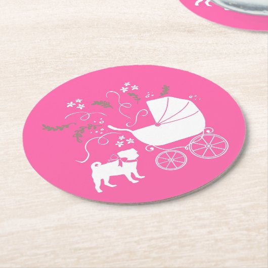 Pink Mops Hunde Thema Party Feier Runder Pappuntersetzer (Angewinkelt)