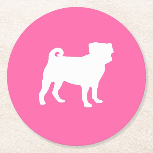 Pink Mops Hunde Thema Party Feier Runder Pappuntersetzer (Vorderseite)
