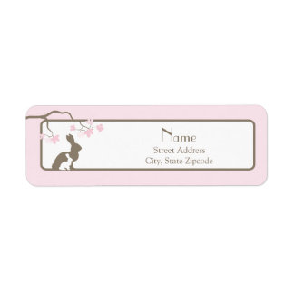 Pink Mother and Baby Bunny Address Label