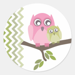 Pink Mother & GreenBaby Owl Neutral Baby Dusche Runder Aufkleber