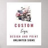 Pink Motorrad Geburtstag Custom-Zeichen Poster (Vorne)