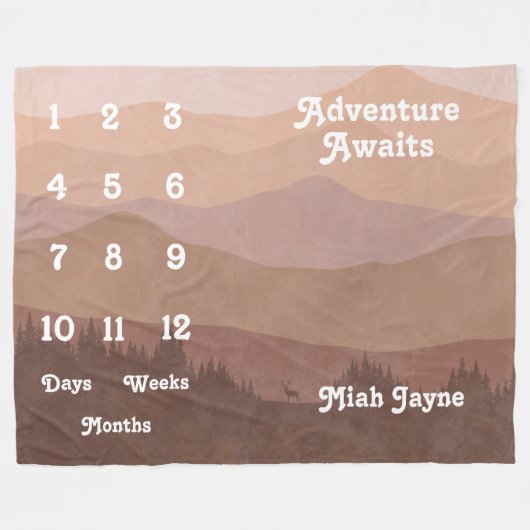 Pink Mountains Adventure erwartet Baby Milestone Fleecedecke (Vorderseite (Horizontal))