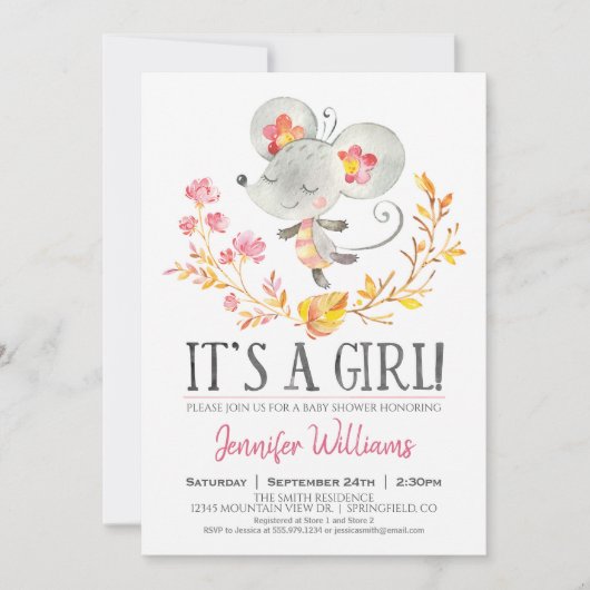 Pink Mouse Baby Shower Girl Einladung (Vorderseite)