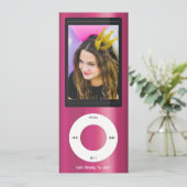 Pink MP3 Music Player Birthday Einladung (Stehend Vorderseite)