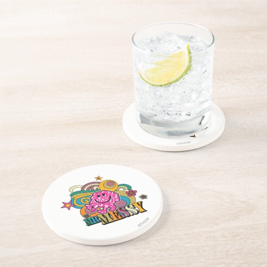 Pink Mr. Messy | Farbige Wirbel und Sterne Getränkeuntersetzer (Seite)