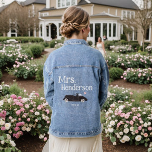 Pink Mrs Brides Nachname Classic Car Denim Jacket Jeansjacke