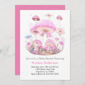 Pink Mushroom Blissful Forest Girl Babydusche Einladung (Vorne/Hinten)