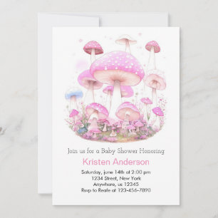 Pink Mushroom Blissful Forest Girl Babydusche Einladung