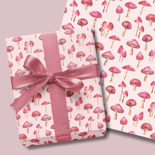 Pink Mushroom-Muster Geschenkpapier Set
