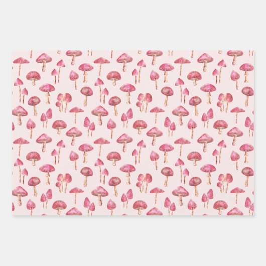 Pink Mushroom-Muster Geschenkpapier Set (Vorderseite)