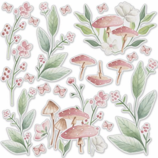 Pink Mushroom Patch Bedroom Wall Set Sticker (Vorderseite)