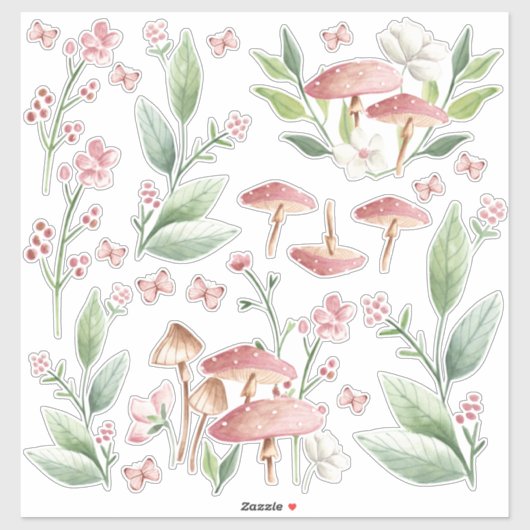 Pink Mushroom Patch Bedroom Wall Set Sticker (Blatt)