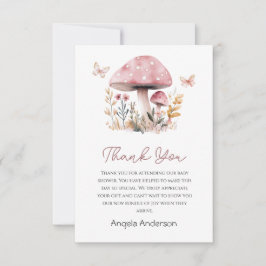 Pink Mushroom Woodland Babydusche Dankeskarte