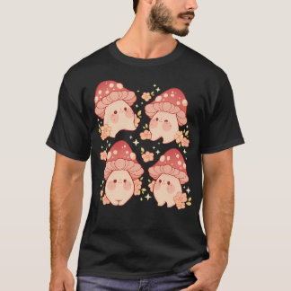 Pink Mushrooms und Blume Muster T-Shirt