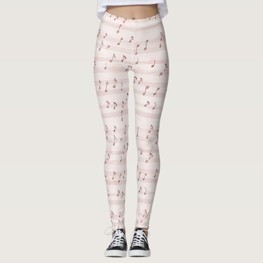 Pink Music Notes Sheet Leggings (Vorderseite)