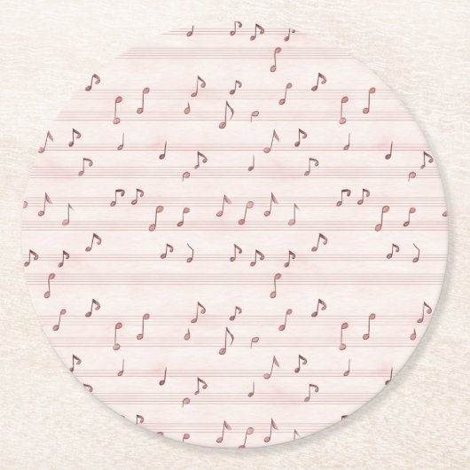 Pink Music Notes Sheet Runder Pappuntersetzer (Vorderseite)