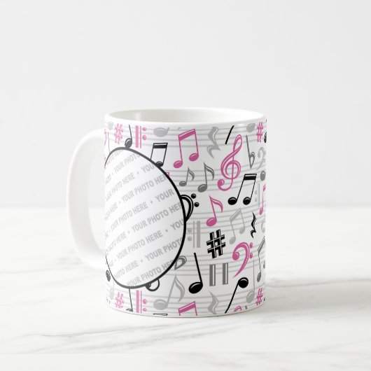 Pink Music Pattern Foto Tasse (Vorderseite Links)