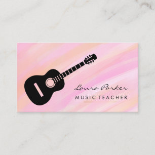 Pink Music Teacher Guitar Player Instrument Busi Visitenkarte