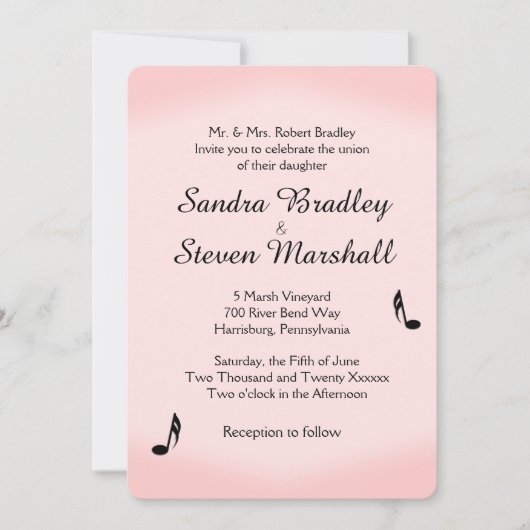 Pink Music Theme Wedding Einladung (Vorderseite)