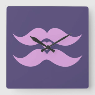 Pink Mustaches Uhruhr Quadratische Wanduhr