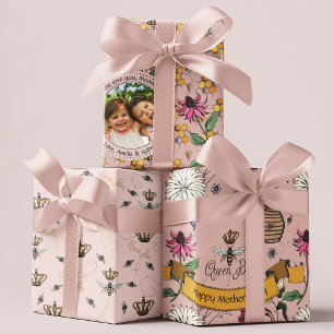 Pink Mütter Tag Custom Kids Foto Royal Queen Bee Geschenkpapier Set