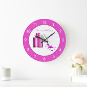 Pink Nail Salon Custom Large Clock Große Wanduhr (Zuhause)