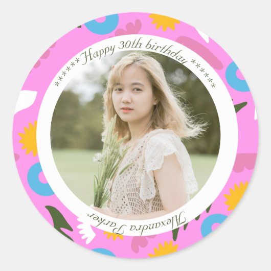 pink name birthday modern floral romantic  Sticker (Vorderseite)