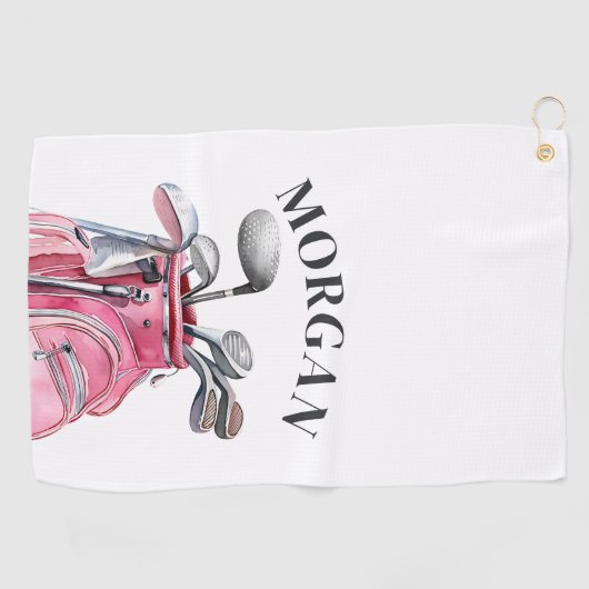 Pink Name Monogram Golfhandtuch (Horizontal)