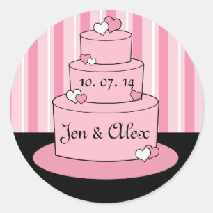 Pink Names Wedding Cake Box Gefallen Aufkleber