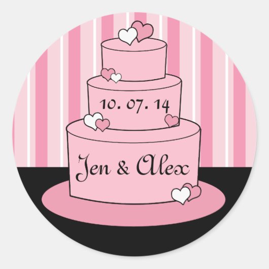 Pink Names Wedding Cake Wedding Sticker (Vorderseite)