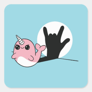 Pink Narwhal ASL I Liebe You - Deaf Culture Design Quadratischer Aufkleber