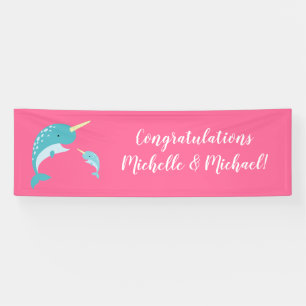 Pink Narwhal Baby Dusche Banner