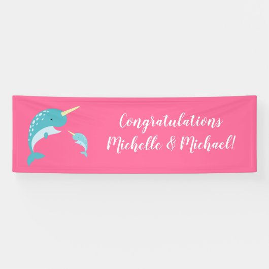 Pink Narwhal Baby Dusche Banner (Horizontal)