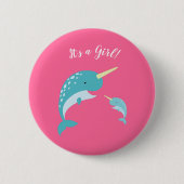 Pink Narwhal Baby Dusche Button (Vorderseite)