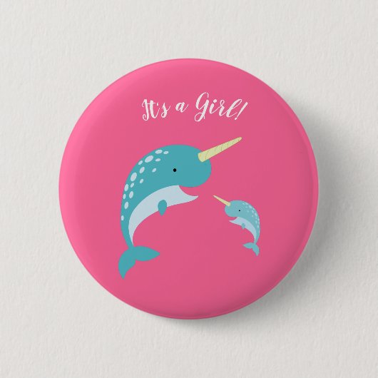 Pink Narwhal Baby Dusche Button (Vorderseite)