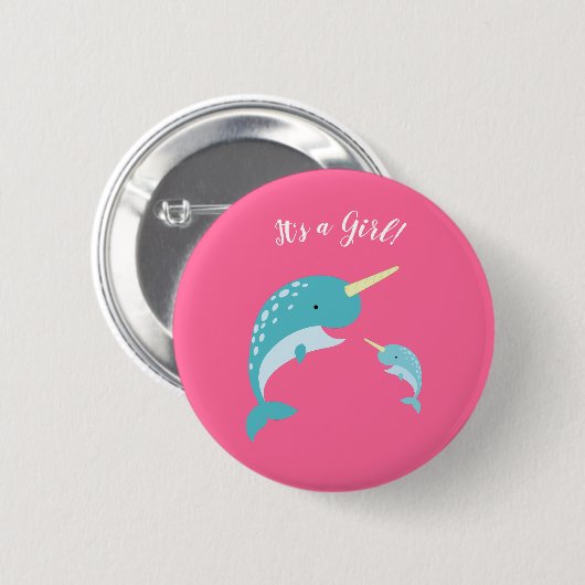 Pink Narwhal Baby Dusche Button (Vorne & Hinten)