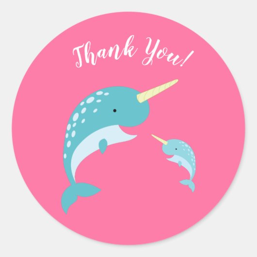 Pink Narwhal Baby Dusche Runder Aufkleber (Vorderseite)